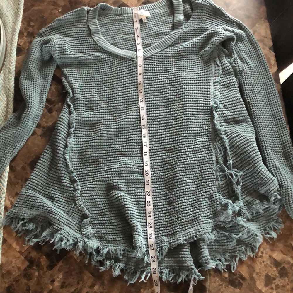 Sage Cut-Out Sweater with Fringe - Picture 7 of 7